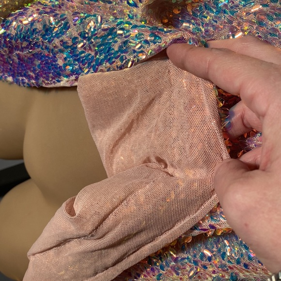 FREE PEOPLE - blouse: l/s w translucent sequins, lined, cowl draped rear - XL - Picture 10 of 16